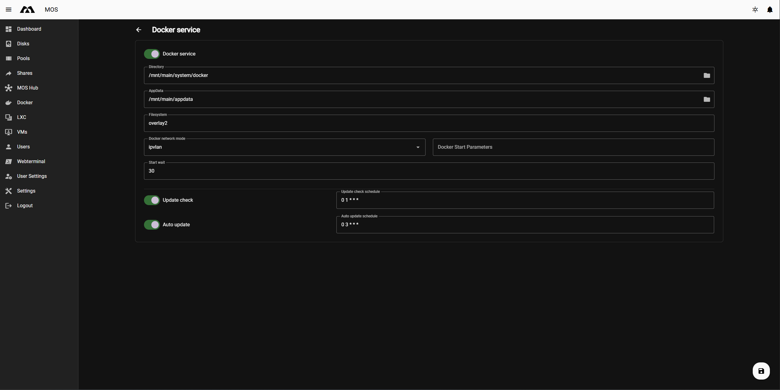 Docker Service Configuration